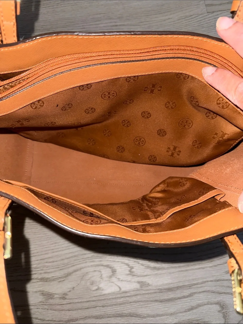 Tory Burch Cognac Leather Tote with Gold Logo
